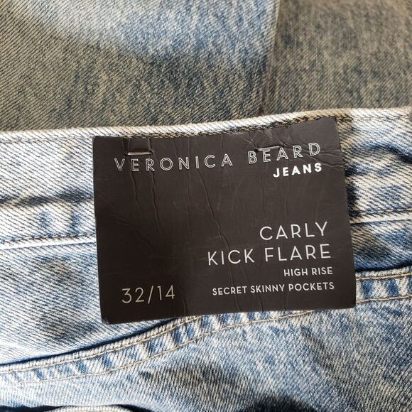 Veronica Beard High-Rise Carly Kick Flare Denim Jeans Size 32/14 Pebble Stone - Picture 9 of 12